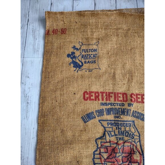 New Unused Vintage Fulton Ratscat Certified Illinois Seed Crop Burlap Gunny Sack - Picture 13 of 16